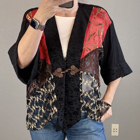 Spencer Alexis Jackets & Blazers - Spencer Alexis Womens Vintage Short Patchwork Kimono Jacket Size L Half Sleeves